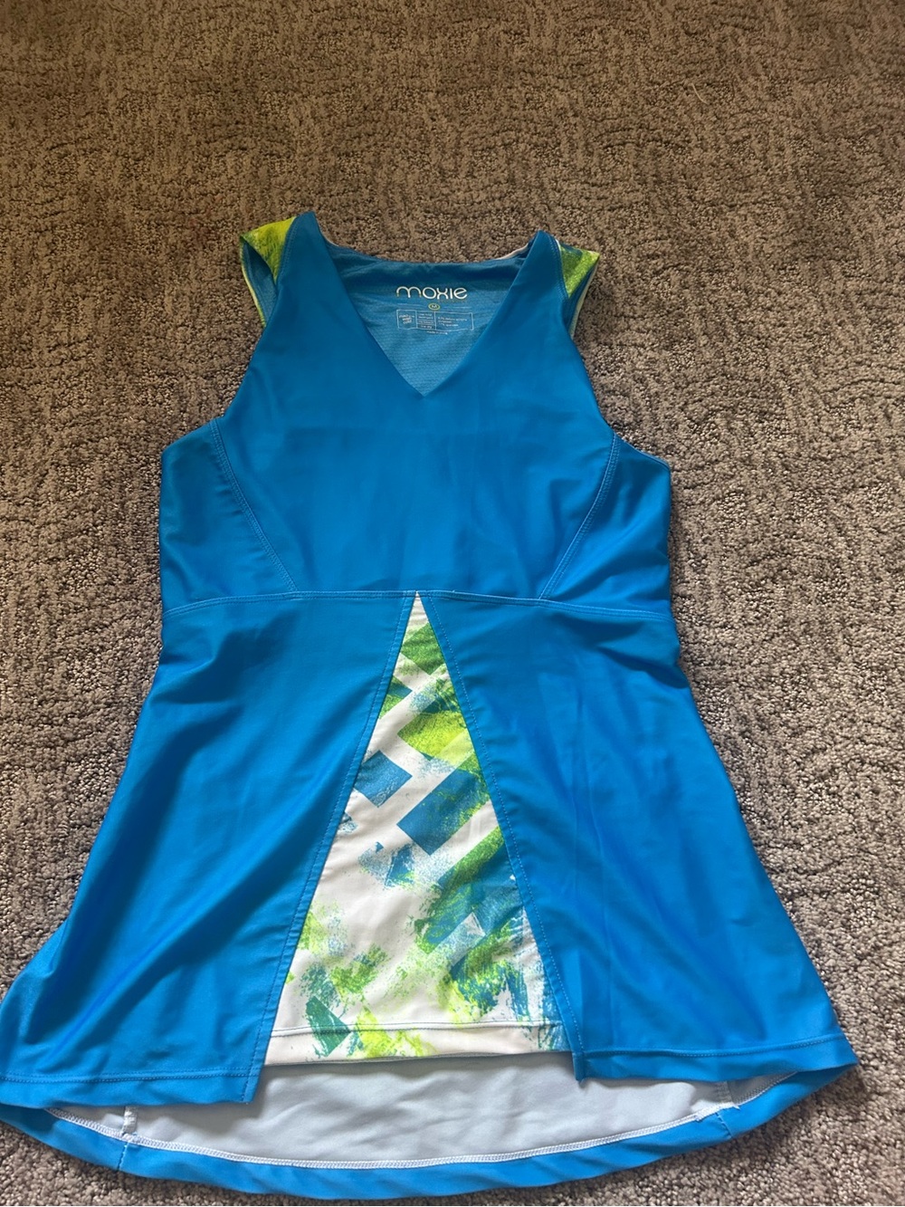 Moxie Blue Athletic Tank with Lime & White Accent